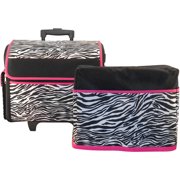 Everything Mary Rolling Sewing Tote with Machine Cover, Zebra/Pink Trim