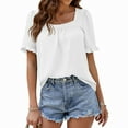 thumbnail image 6 of Riforla Women's Square Neck Pleated Short Sleeve Top Doll Sweet Shirt T Shirt Womens Tops White M, 6 of 8