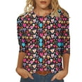 thumbnail image 1 of Penkiiy Chemises de la Saint-Valentin pour Femmes Manches 3/4 Col Rond Blouses Décontractées Imprimé Mignon Tuniques Tops 2025 5TG Multicolore, 1 of 5