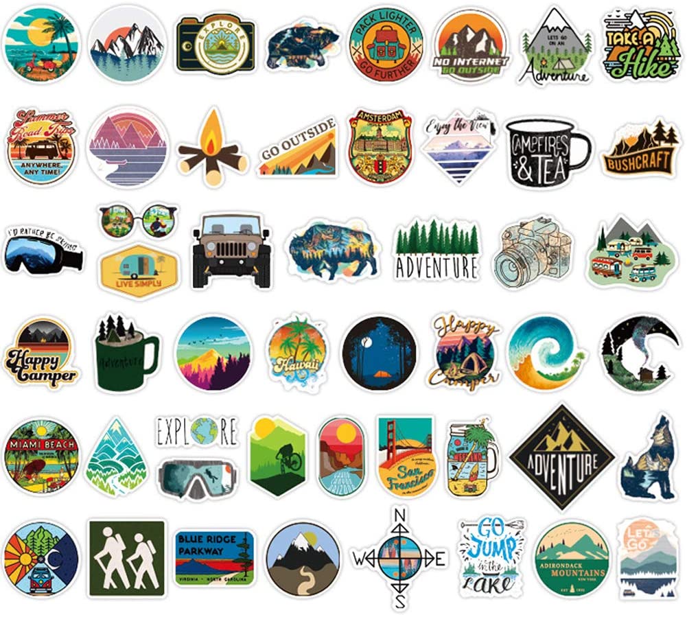 100 Pcs Outdoor Adventure Stickers Wilderness Nature Waterproof Stickers  Decals Hiking Camping Travel Vinyl Water Bottle Stickers for Hydro Flask  Laptop Luggage for Teens Girls Men 