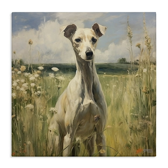 Stupell Industries Greyhound Dog Landscape Landscape Painting Gallery Wrapped Canvas Art Print Wall Art, 17 x 17