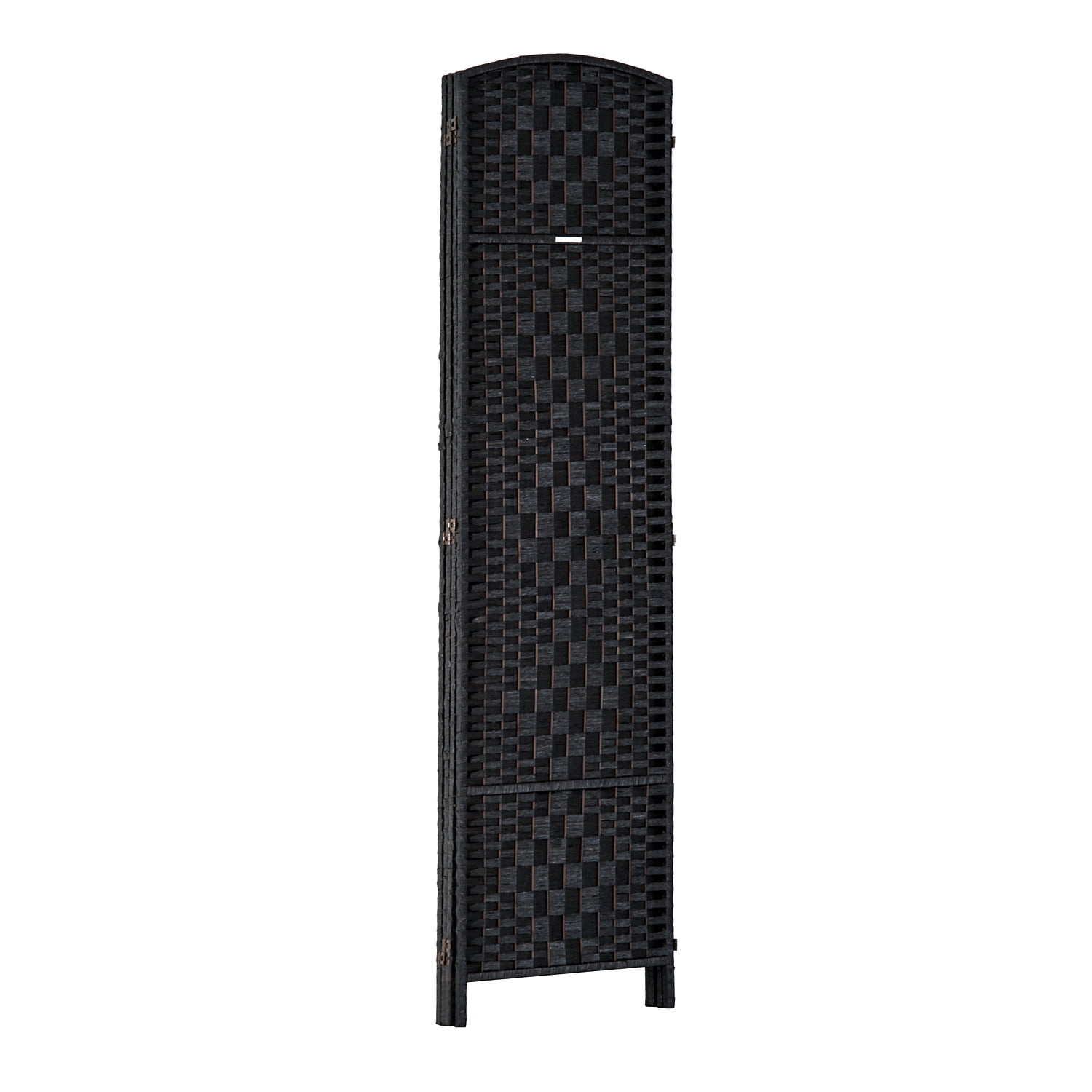 HomCom 6' Tall Wicker Weave 4 Panel Room Divider Privacy Screen - Black Wood