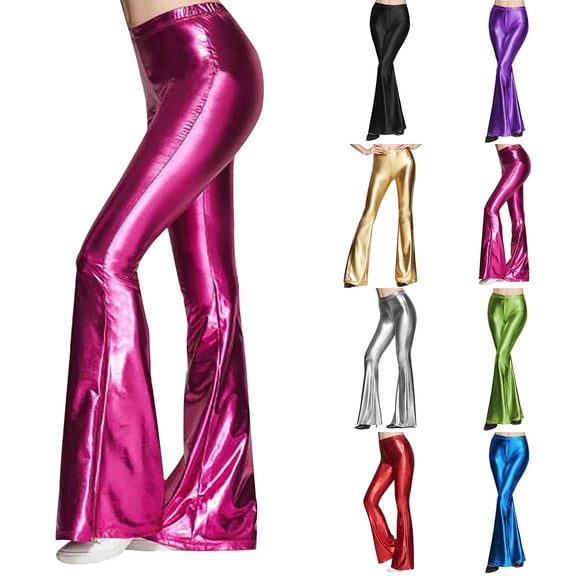Hueook Leggings for Women Leggings Women's Casual Fashion Solid Leather Slim Flare Pants Red M