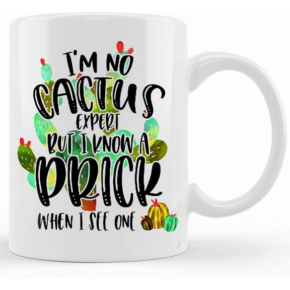 I'm No Cactus Expert But I Know A Prick When I See One 15 Oz., Coffee Mug, Hot Chocolate, Funny Mug, Ceramic Novelty Coffee Mug, Tea Cup, Gift Present For Birthday, Christmas Thanksgivin