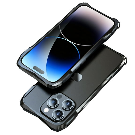 ELEHOLD Metal Frame for iPhone 14 Pro Aluminum Bumpers with Carbon Fiber Back Patch Lens Protector Shockproof Scratch Resistant Frame Protection for iPhone 14 Pro 6.1",Black