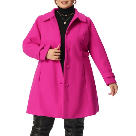Plus Size Junior's Plus Size Peacoat Peter Pan Collar Cuff Button Waist Single Breasted Long Coats