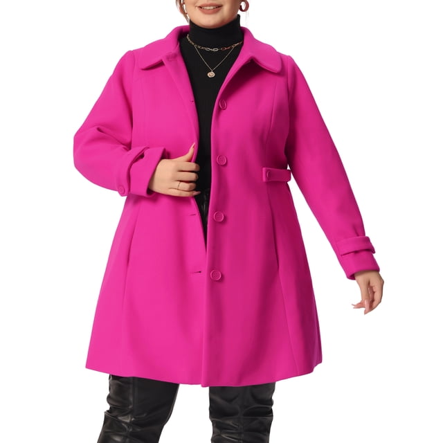 Abrigos de mujer de tallas grandes Agnes Orinda, chaqueta de trench de un solo botón, abrigos largos de invierno, 3X rosa intenso