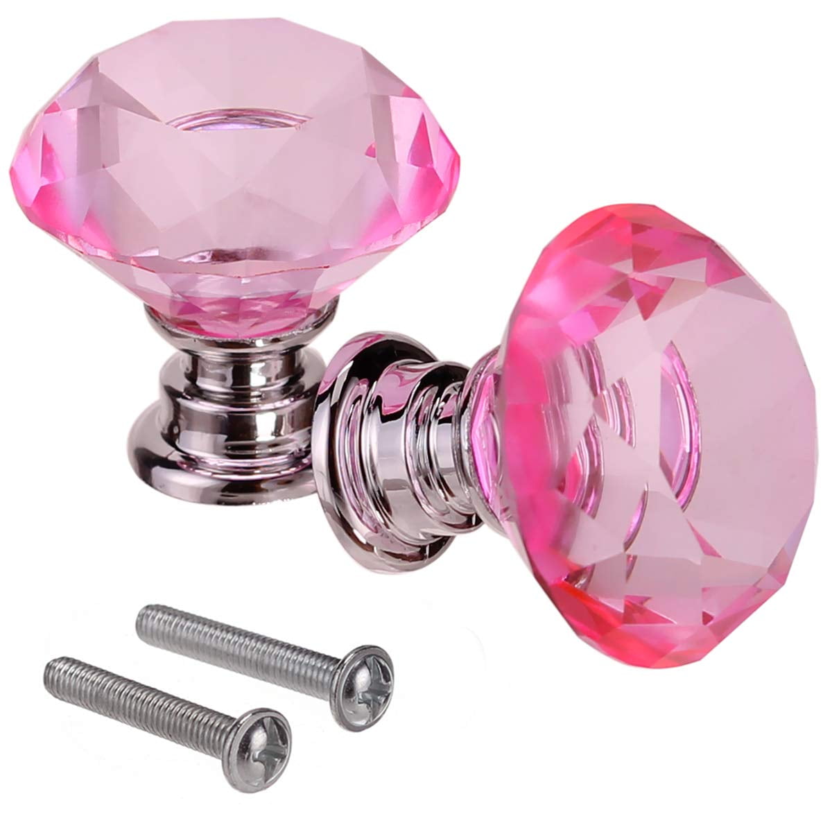 2Pcs Crystal Knob for Kitchen Cabinet Door Handles Cupboard Knobs Wardrobe Pull Furniture Hardware-Pink