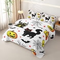 thumbnail image 3 of Feelyou Cartoon Black Cat Twin Quilt Set, Happy Halloween Pumpkin Castle Twin Coverlet Set, White Orange, 2-Piece, 1 Comforter and 1 Pillowcase, 3 of 7