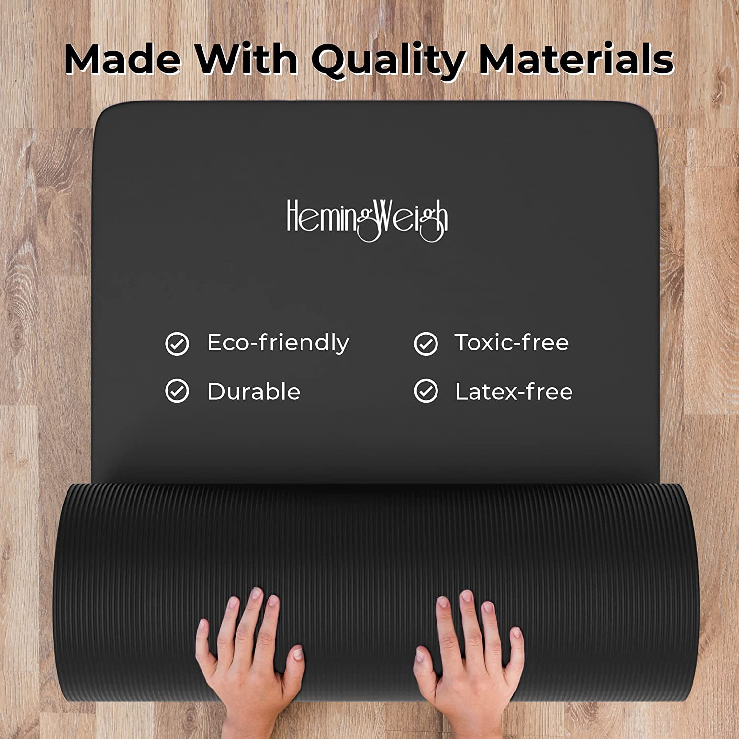 Hemingweigh Yoga Mat Thick, 1" Thick, Non-Slip Exercise Mat for Workouts, Indoor, and Outdoor, Black