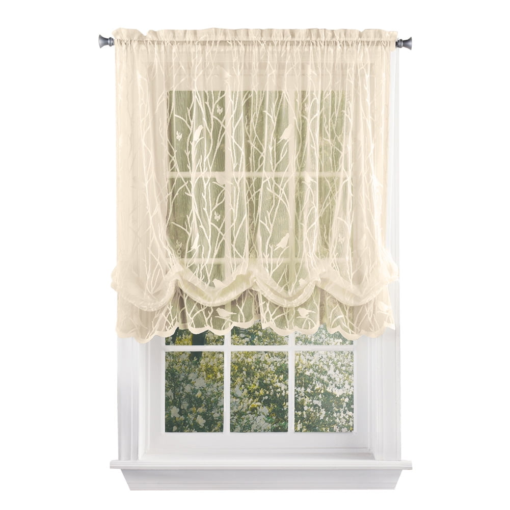 24x59inch, Bird Lace Balloon Shade Valance Farmhouse Sheer Floral Embroidered Tie Up Curtains for Windows