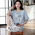 thumbnail image 4 of Conjuntos de pijama de verano para mujer, ropa de dormir con estampado de dibujos animados, manga corta y pantalones, traje de 2 piezas, ropa de estar por casa informal, ropa de casa para mujer, 4 of 5