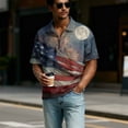 thumbnail image 2 of 4th of July 250th Anniversary Men's Patriotic Zip Short Sleeve Polo Shirt, 1776-2026 Flag Print, Quarter-Zip Collar Commemorative Events Summer Casual Going Out Tops Dark Blue L, 2 of 9