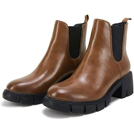

YOTAMI Womens Boots Large Size Thick-soled Thick-heeled Sleeve Round Toe Short Boots Boots Home Coffee 4.5
