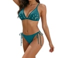 thumbnail image 5 of Maqroz Crochet Tie Side Bikini Set for Women Knitted Texture Two Piece Swimsuit Padded Bra Bathing Suit Boho Beachwear Summer Pool Party Vacation Essential Swimming Costume Swimwear, 5 of 9