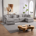 thumbnail image 7 of Mjkone U-Shaped Sectional Sofa with Ottoman, Modern 6-Seater - Light Grey, 7 of 7