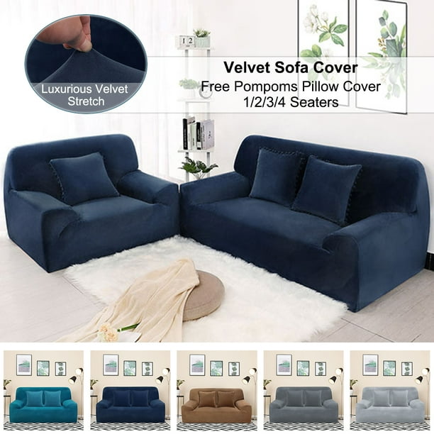 Velvet Stretch Armchair Sofa Cover Couch Slipcover Protector Navy Blue Com Velvet Stretch Armchair Sofa Cover, How To Put A Stretch Cover On Sofa