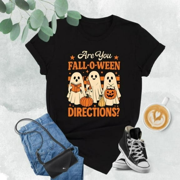 Halloween Ghost Teacher T Shirt Are You Fall O Ween Directions Graphic Tee Comfort Short Sleeve Round Neck Black S-5XL