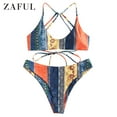 thumbnail image 1 of ZAFUL for Women's Swimwear Ethnic Flower Strappy Bikini Set Multi-B S, 1 of 6