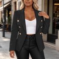 thumbnail image 5 of IUYRTFE Women Lapel Collar Double Breasted Blazer Slim Fit Casual Suit Jacket for Office Daily Wear, 5 of 6
