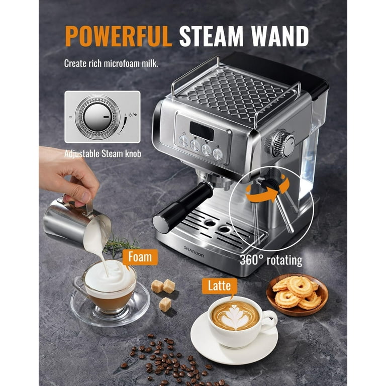 COWSAR 20 Bar Espresso Machine With Built-in Grinder & Milk Frother - Anti-Clog Design For Latte, Cappuccino