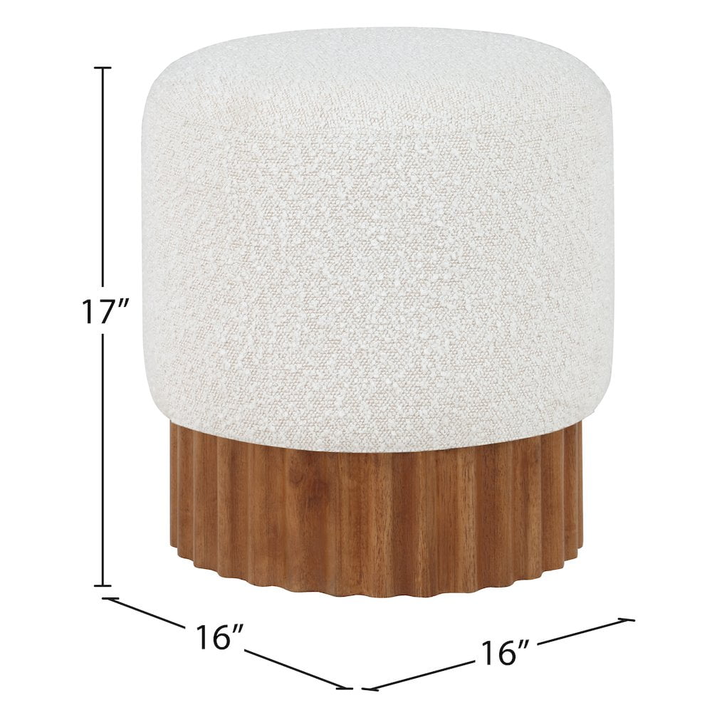 Meridian Furniture Veranda Boucle Fabric Ottoman/Stool in Cream/Brown