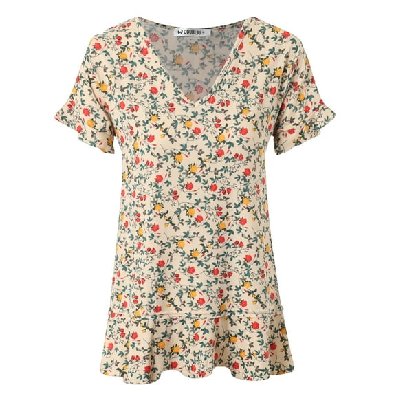 Doublju Women's Short Sleeves Flare Tunic Tops for Leggings Flowy Shirt with Plus Size