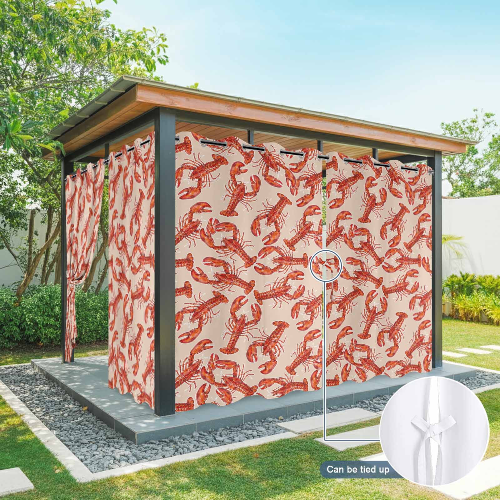 Red Lobster Outdoor Curtains for Patio, Summer Crawfish Ocean Animal Minimalist Art Retro Sunshade Privacy Drapes Grommet Waterproof Outside Curtains for Porch/Cabana/Balcony 54"x 108", 1 Panel