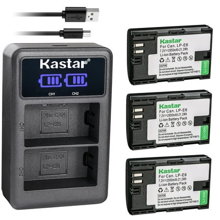 Image of Kastar 3-Pack LP-E6 Battery and LED2 USB Charger Compatible with Z CAM E2C Professional 4K Cinema Camera Marshall On-Camera HDMI Monitor IKAN On-Camera HDMI Monitor