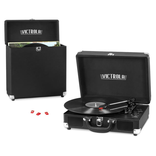 Victrola Record Player Bundle Includes a 3Speed Turntable, Record Storage Case and Replacement