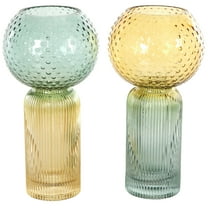 DecMode 6"W, 12"H Ribbed Ombre Multi Colored Glass Vase, Set of 2