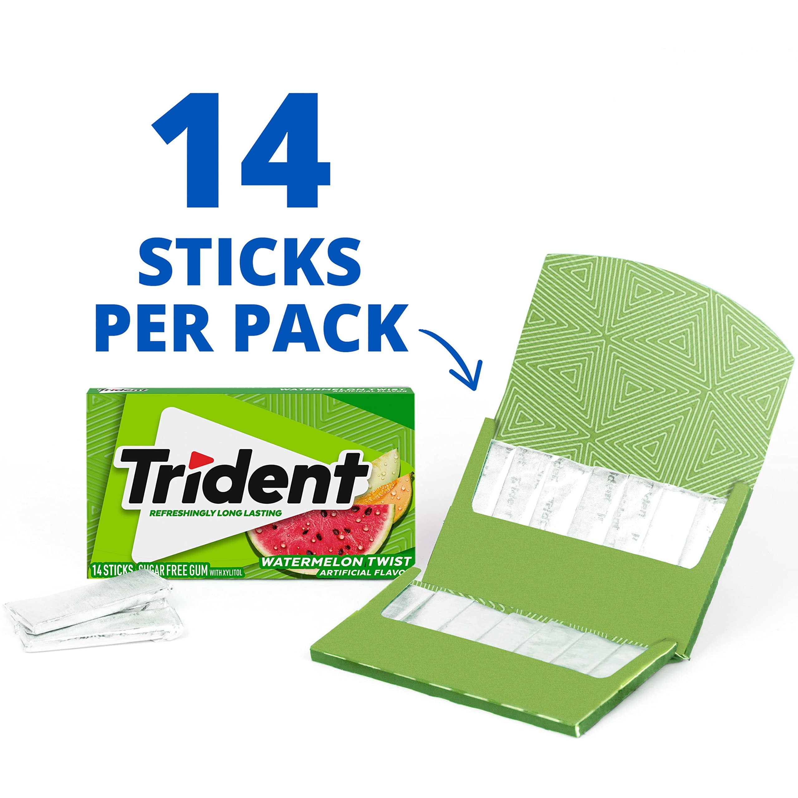 Trident Sugar Free Gum Variety Pack, Watermelon Twist & Tropical Twist Flavors, 15 Packs of 14 Pieces 210 Total Pieces