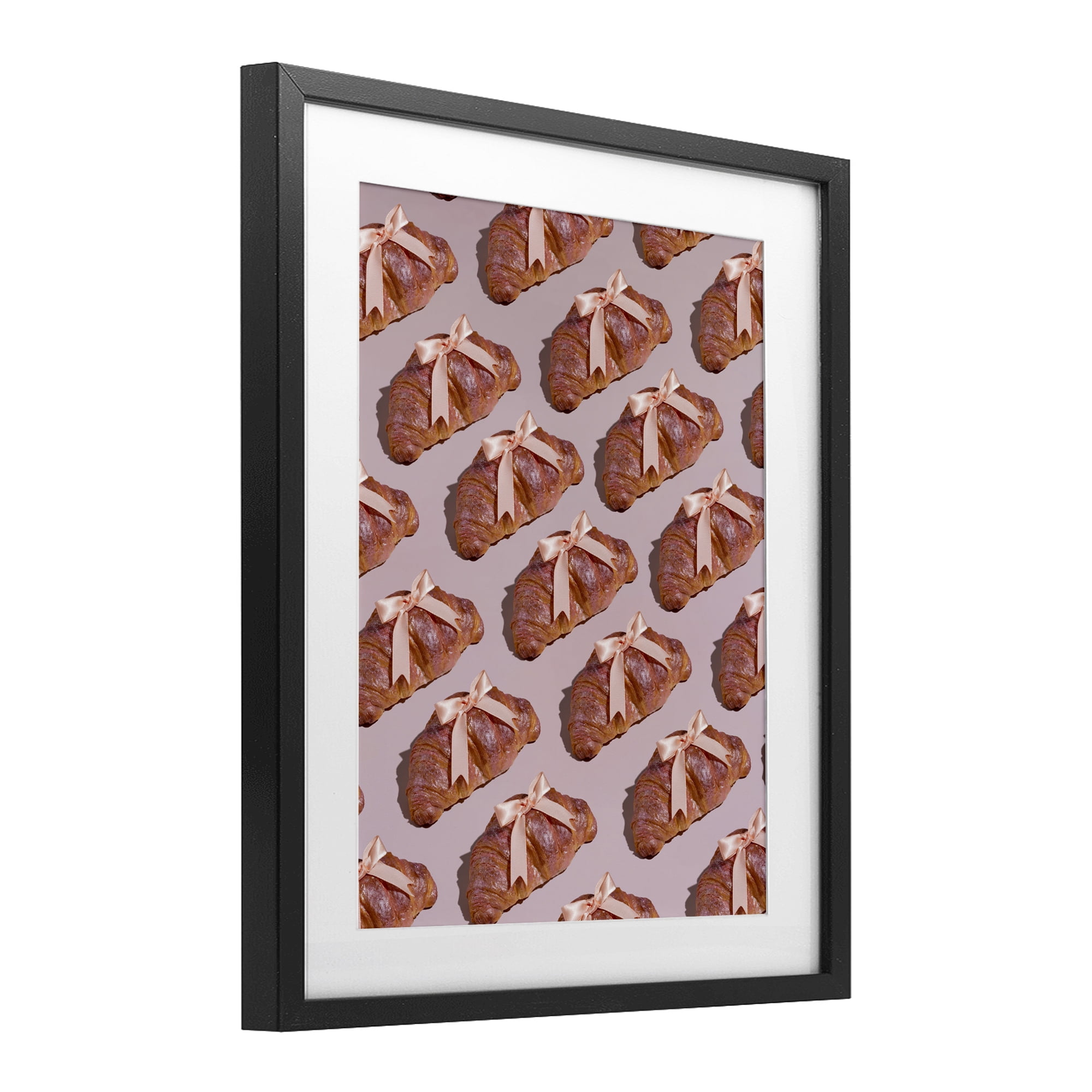 Stupell Industries Croissants with Ribbons Pattern Black Framed Print Under Glass, design by LISH Creative