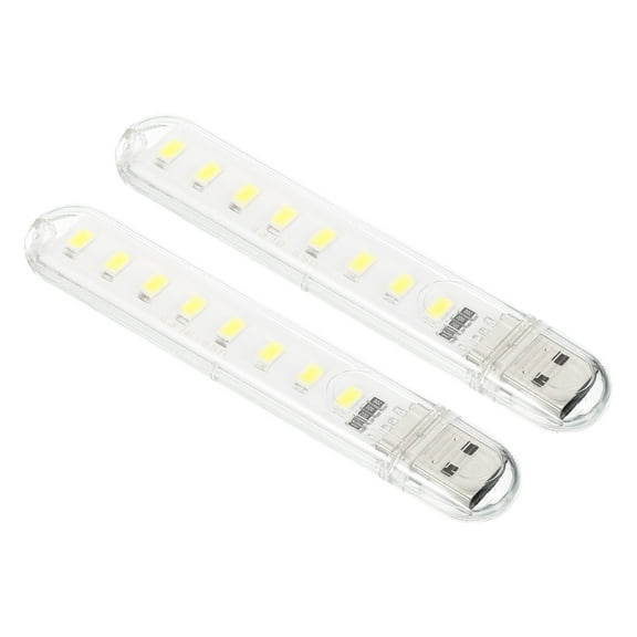Uxcell Portable USB Plugin 8 Beads LED Night Light Lamp Stick, White 2 Pack