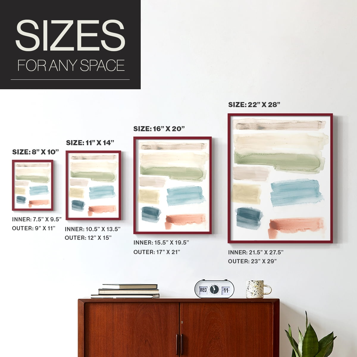 Watercolor Swatches I Framed Print in Red Solid Wood 8 x 10 Framed Print