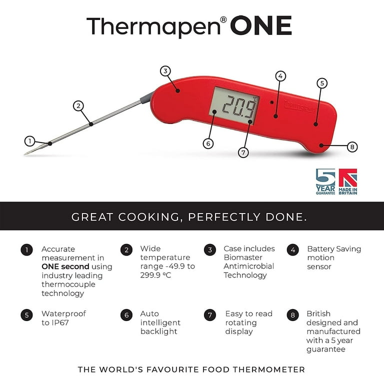 Superfast Thermapen One Thermometer - Digital Instant Read Meat Thermometer for Kitchen, Food Cooking, Grill, BBQ, Smoker, Candy, Home Brewing, Coffee