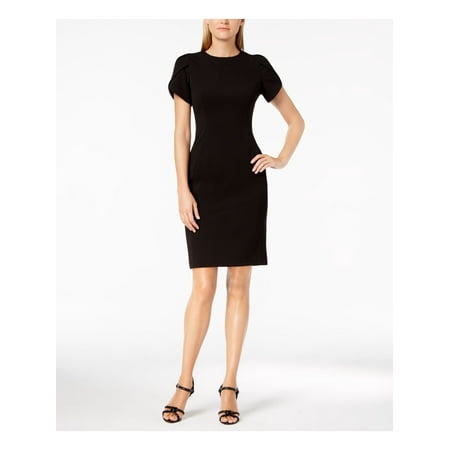 CALVIN KLEIN Womens Black Short Sleeve Jewel Neck Above The Knee Wear To Work Sheath Dress Petites 6P