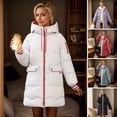 thumbnail image 2 of Winter Down Coat Thickened Padded Plush Hood Big Pockets Mid Length Windproof Long Sleeves Heat Retention Warm Daily Outwear Cotton Jacket, 2 of 8