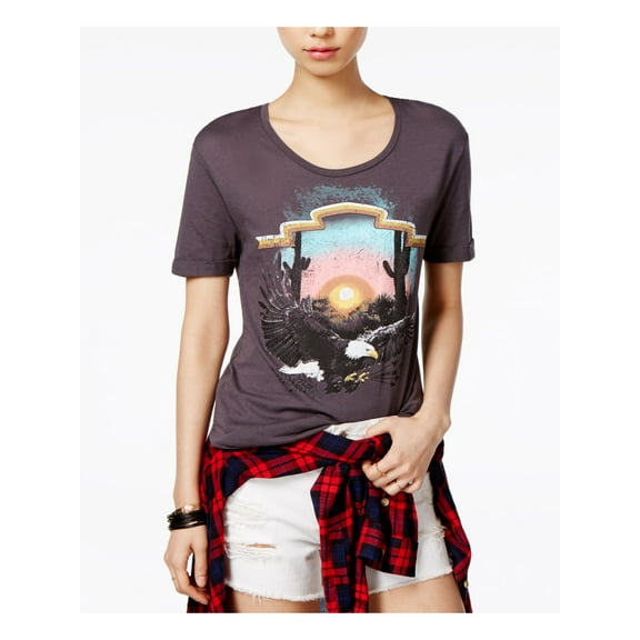 CARBON COPY Womens Gray Eagle Short Sleeve Scoop Neck T-Shirt Top Size: XL