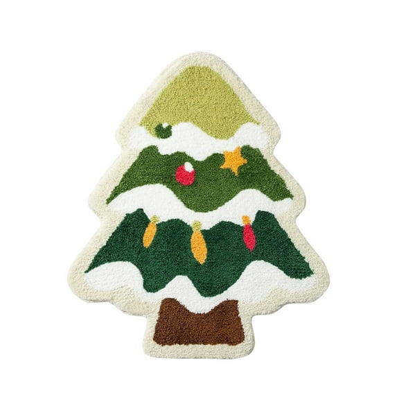 Christmas Tree Shape Bathroom Rug – Soft Non-Slip Washable Bath Mat for Shower, Living Room or Entryway – Green Festive Polyester Carpet