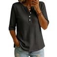 thumbnail image 4 of Women's Short Sleeve Structure Breathable Plain Sports Shirt For Tennis Summer Fitness Casual Business Top,Black,L, 4 of 6