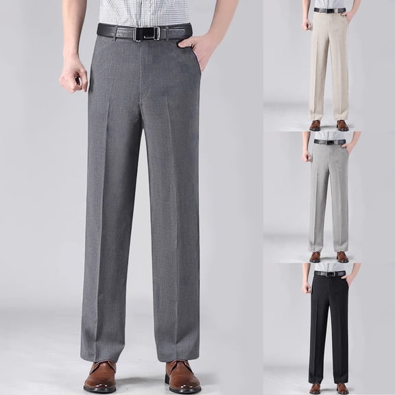 Mens Flat Front Business Dress Suit Pant Casual Relaxed Fit Breathable Lightweight Linen Pants Black 29
