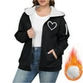 thumbnail image 4 of QQAMB Fleece Jackets For Women Plus Size Zip Up Sherpa Lined Hoodie Heart Graphic Casual Hooded Sweatshirt Warm Thick Winter Coats Black 3XL, 4 of 5