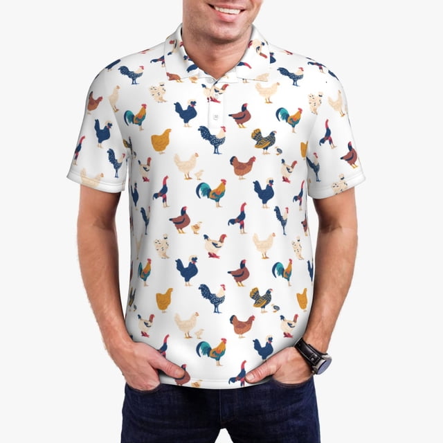 Fotbe Various Rooster Camiseta Polo de Golf para Hombre con Estampado – Camisa Deportiva Transpirable con Cuello Abotonado-3X-Large
