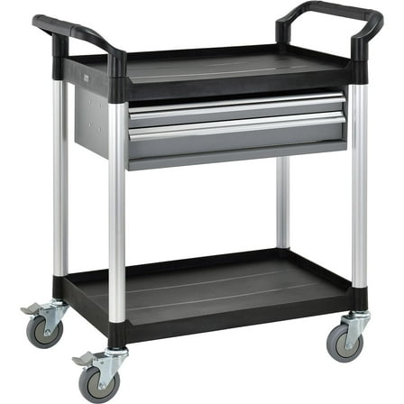 Global Industries 800271 2 Shelf Utility Cart with Two Drawers, 440 lbs - Black & Silver