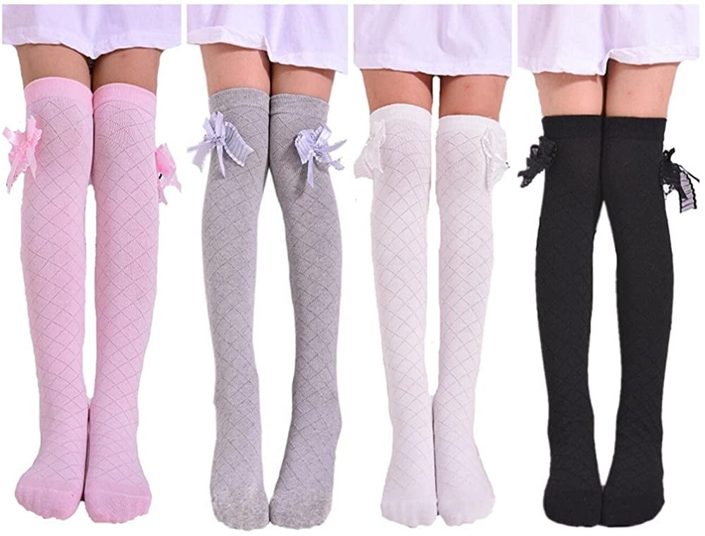 4 Pairs Little Girl's Knee High Socks Over Calf Kids Overknee Stockings