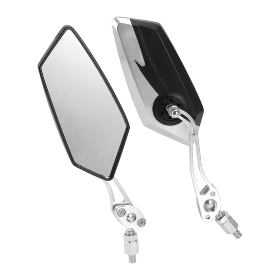 Unique Bargains Universal Motorcycle Rear View Mirrors Adjustable Side Rearview Mirror Aluminum Alloy Plastic 1 Set Black Silver Tone M8/M10 Polygonal Shape