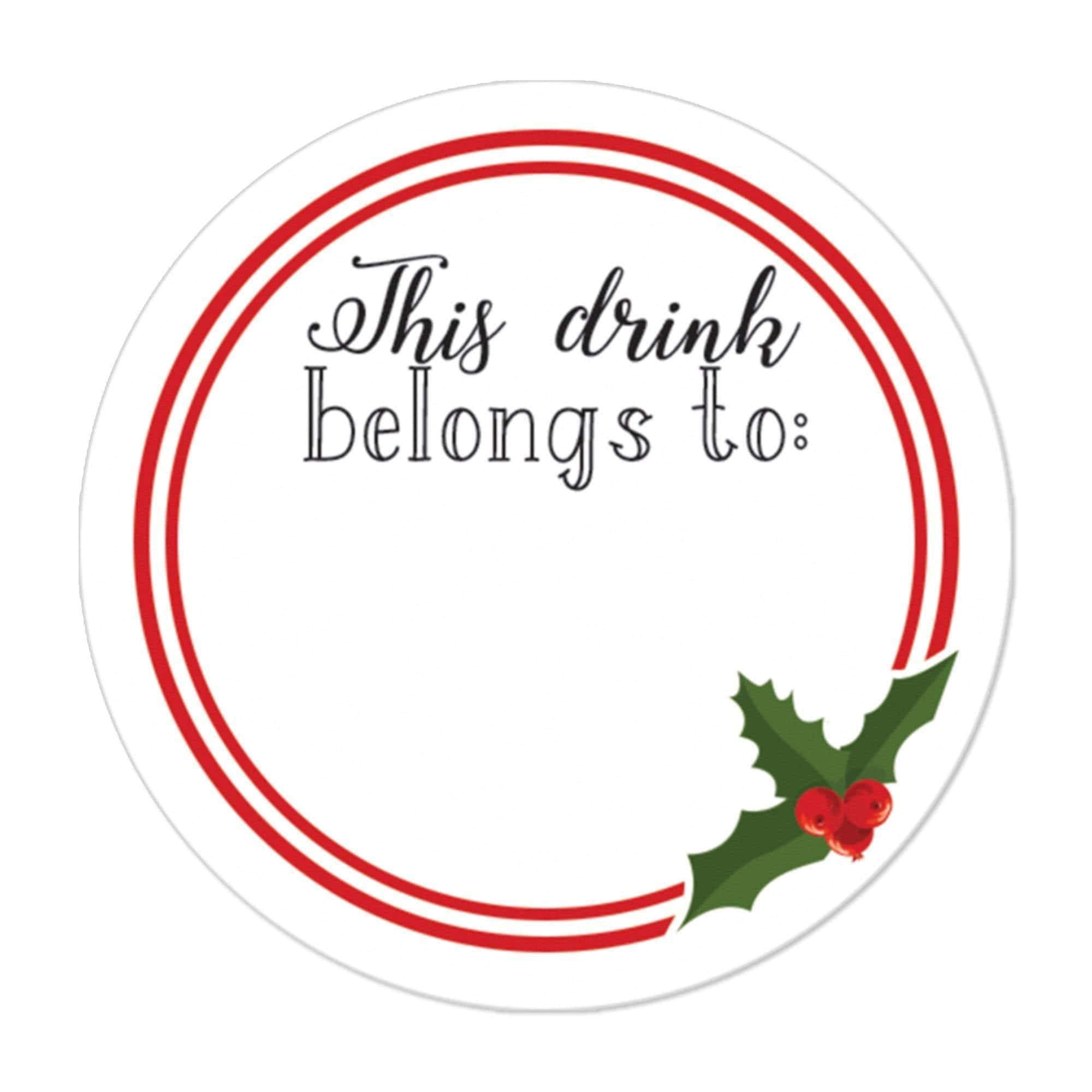 Christmas Party Supplies - Drink Markers - This Drink Belongs to Labels - 40 Christmas Stickers - Distinctivs