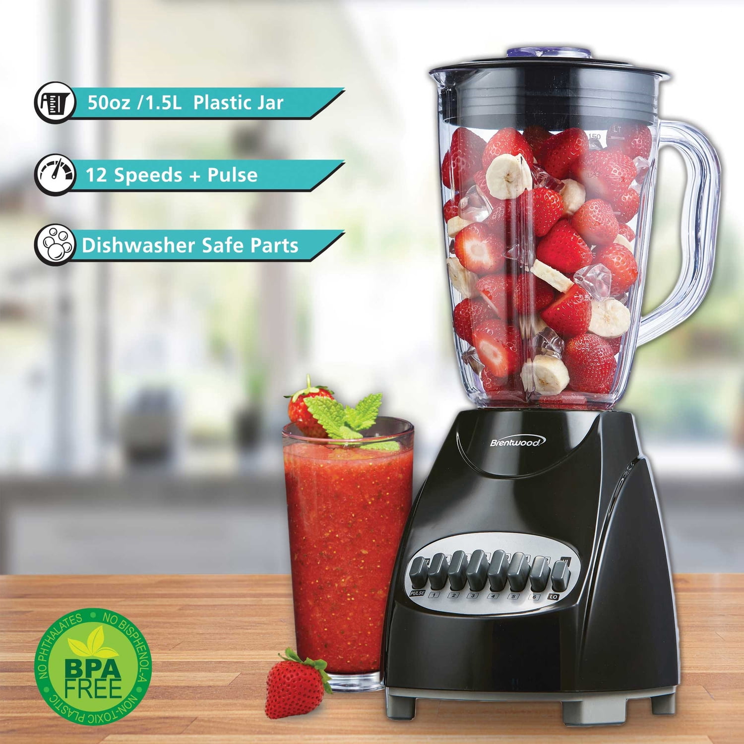 Brentwood 50-Oz. 12-Speed + Pulse 350-Watt Electric Blender, Black