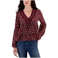 thumbnail image 1 of PLANET HEART Womens Crochet Trimmed Surplice Tiered Baby Doll Blouse, mediumred, Juniors, S, 1 of 1